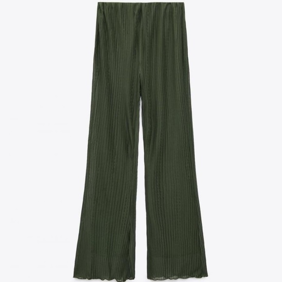 Zara Flared Pleated Pants Dark Green Zara Pants - Picture 7 of 7